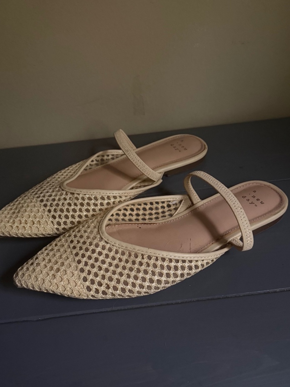 A New Day Cream Mesh Pointed-Toe Slingback Flats